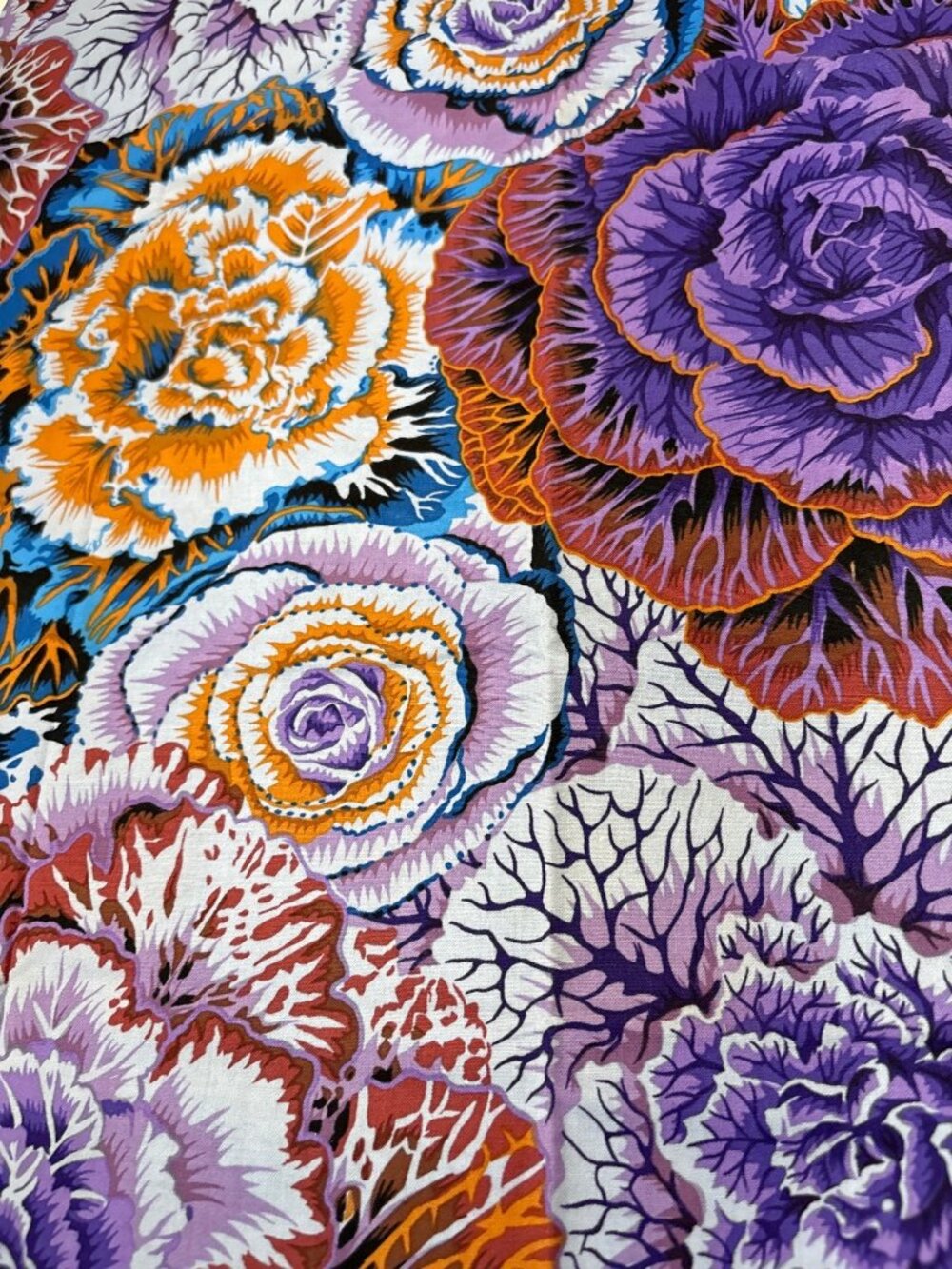 Kaffe Fassett Brassica Rowan Quilting Cotton Fabric 18x42" Purple Orange Floral - Picture 2 of 14